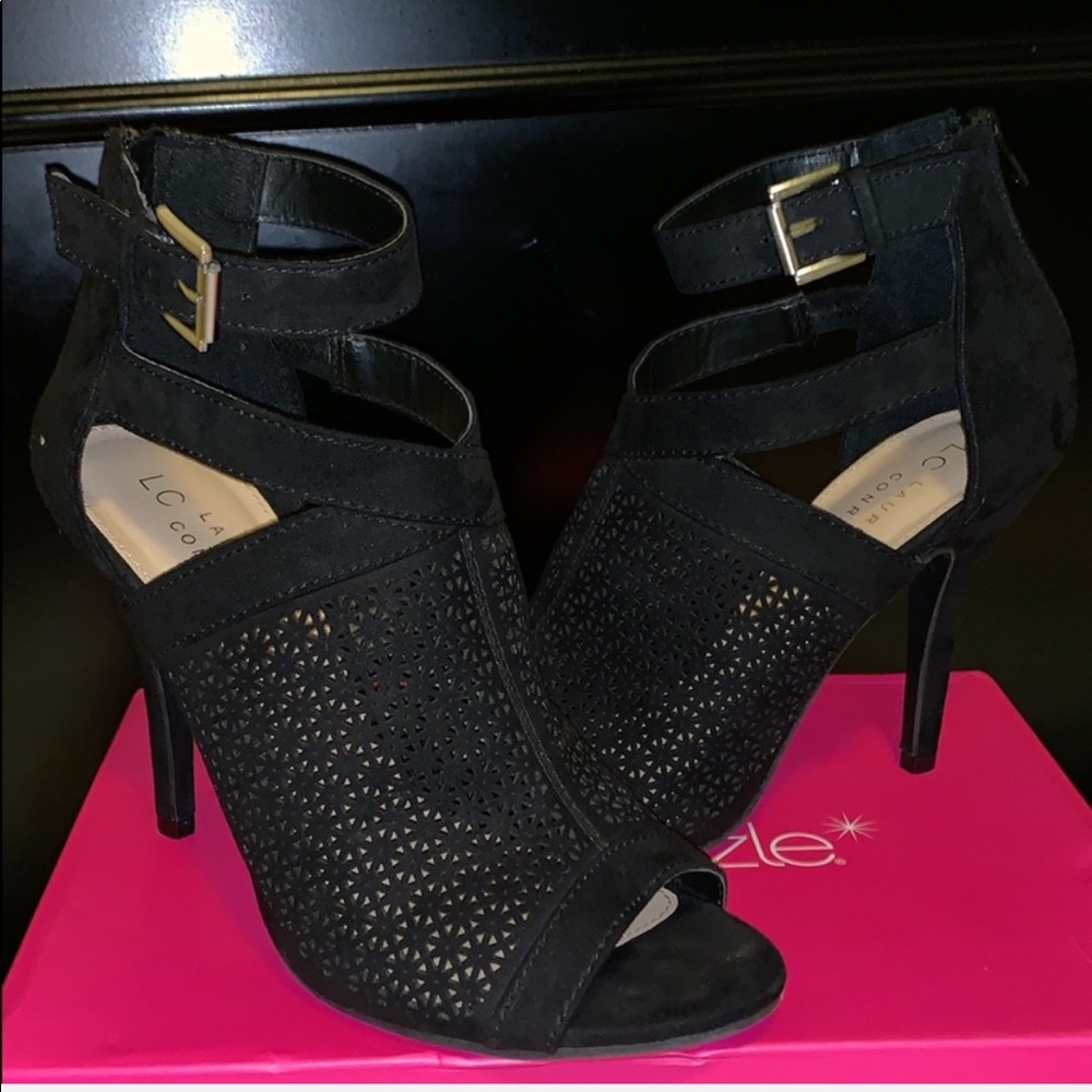 Lauren Conrad Black ankle peep toe booties